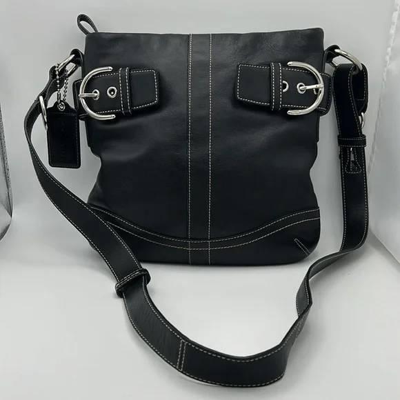 Coach H05Q-1452 Vintage Soho Slim Duffle Shoulder Crossbody Bag Black EUC - Picture 1 of 15
